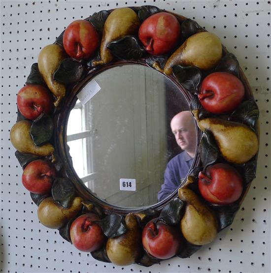 Circular plaster fruit framed mirror(-)